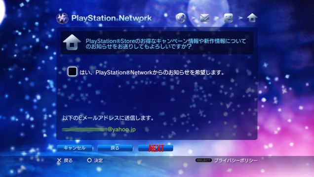 Next is just a review page and confirmation e-mail notice.  Verify the e-mail is correct than press next (far right at bottom).  The check box is if you want the PSN newsletter, which will be in Japanese but Google Translate helps that and you get notified of sales.